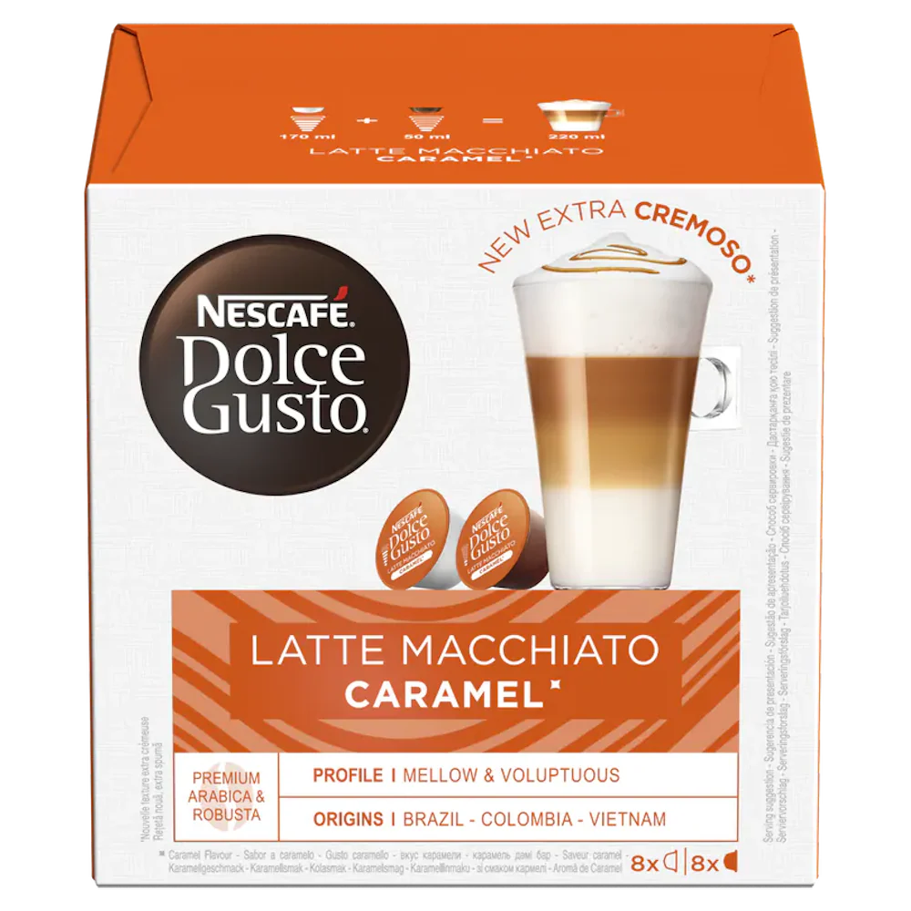 16 קפסולות לאטה מקיאטו קרמל של Nescafe דולצ'ה גוסטו - Image 2